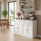 holzart 49" White Buffet Cabinet with Doors & Drawers, Modern Kitchen Storage Sideboard, Coffee Bar Console Table for Dining Room, Living Room, Entryway