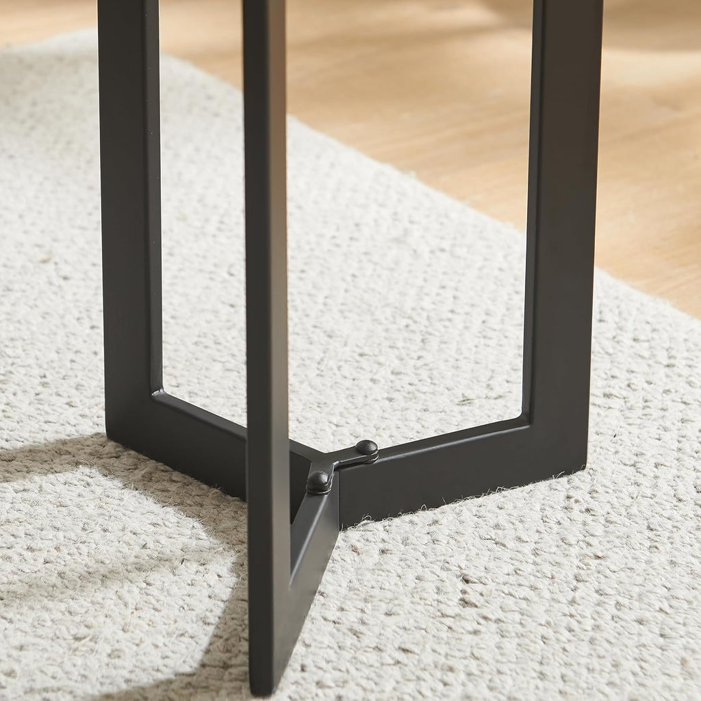 Danya B Black Metal Sculptural Pedestal & Faux Stone Tabletop Accent End Table