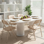 Simple Deluxe Dining Chairs Set of 4, Leather Cushion Foldable Contemporary Kitchen Side Chair with Padded Back & Sturdy Metal Legs, Upholstered Seat for Home/Living Room/Bedroom/Cafe, Tan