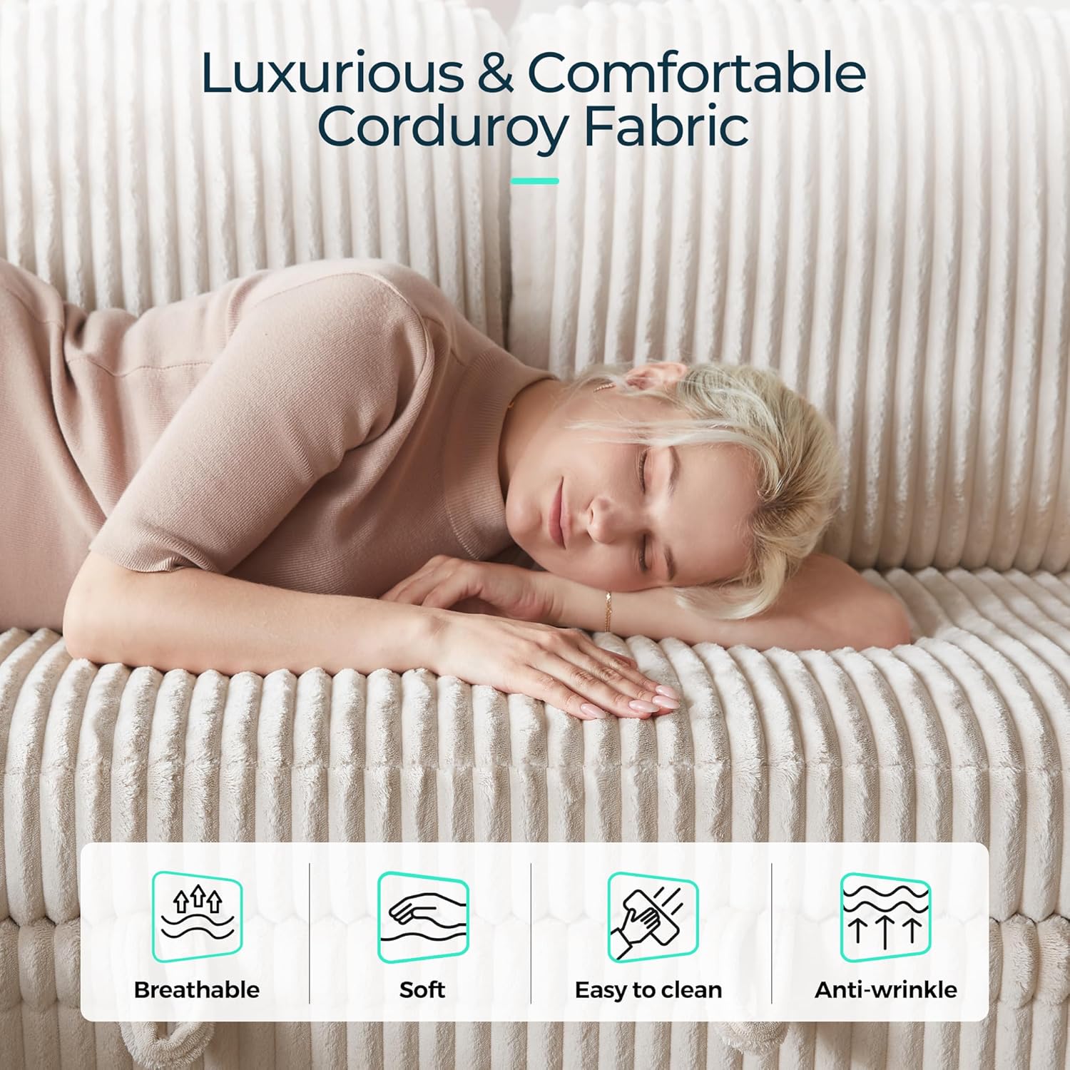 LINSY HOME Sectional Couches for Living Room, 81" L Shape 3 Seats, Beige | Sleeper sofa with pull out couch bed, corduroy couch with storage