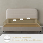 HOMBCK Queen Size Cloud Bed Frame, Cream Plush Boucle Upholstered Platform Bed, Adjustable Padded Headboard, Solid Wood Slat Support, Rounded Corners, Low‑Profile Design, No Box Spring Needed