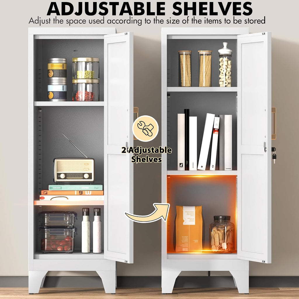 Coolsun 46" H Metal Pantry Cabinet, Metal Storage Locker with Door and 2 Adjustable Shelves, Food Pantry Cabinet for Living Room, Dining Room, Home Office
