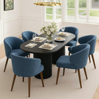 HNY Mid Century Modern Dining Chairs Set of 4, Upholstered Curved Wingback Accent Arm Chairs, Linen Side Chairs with Solid Wood Legs, Navy Blue