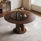 Montary 59-inch Natural Oak Wabi-Sabi Round Dining Table with 35-inch Tempered Glass Lazy Susan, Handcrafted Japanese Style Sculptural Solid Wood Dining Table for Living Room & Restaurant