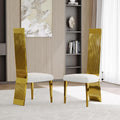 White and Gold Dining Chairs Set of 2, Upholstered Boucle Dining Room Chairs with Slatted Polished Stainless Steel High Back and Legs, Modern Luxury Kitchen Room Chairs