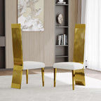 White and Gold Dining Chairs Set of 2, Upholstered Boucle Dining Room Chairs with Slatted Polished Stainless Steel High Back and Legs, Modern Luxury Kitchen Room Chairs