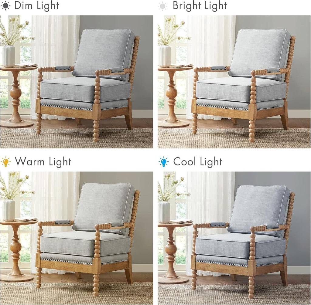 Madison Park Donohue Midcentury Modern Accent Chairs Padded Solid Wood Armrest and Frame Oakwood Finish, Upholstered Seat, Bedroom, Family or Living Room, 25.5" W x 32" D x 35.75" H, Light Blue