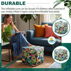 Juexica 2 Pack Inflatable Outdoor Ottoman Pouf Waterproof Cube 16" Square Blow up Ottoman Footrest with Handle Outdoor Portable Footstool for Patio Garden Camping or Home Pool(Parrot,Black)