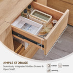 OKD 24'' Modern Nightstands Set of 2, Large End Table with Charging Station & Drawer Storage, Rustic Bedside Table for Bedroom, Living Room, Wood Thick Design, Natural Oak