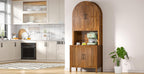 76" Tall Arched Kitchen Pantry,Large Storage Cupboard with Fluted Doors,Microwave Shelf,Modern Wooden Buffet Sideboard,Adjustable Shelves,Cabinet for Dining,Living Room,Walnut