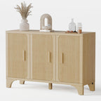 Mid Century Modern Fluted Buffet Cabinet with Storage, Accent Sideboard and Credenza Storage Cabinet with Doors, Wood Coffee Bar Console for Kitchen, Living Room (Oak, 47" 3-Door)