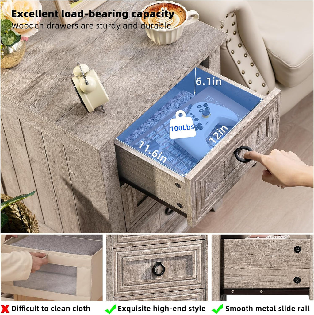 Joaxswe Farmhouse Nightstand Set 2, 18'' End Table | Sofa Bed Side Table with 3 Drawers, Oak Night Stand Cabinet for Organizer Bedroom Living Room