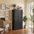 DIYART 64.2" Tall Black Kitchen Pantry, Storage Cabinet with Doors and Drawers, Freestanding Wooden Organizer for Kitchen, Dining Room
