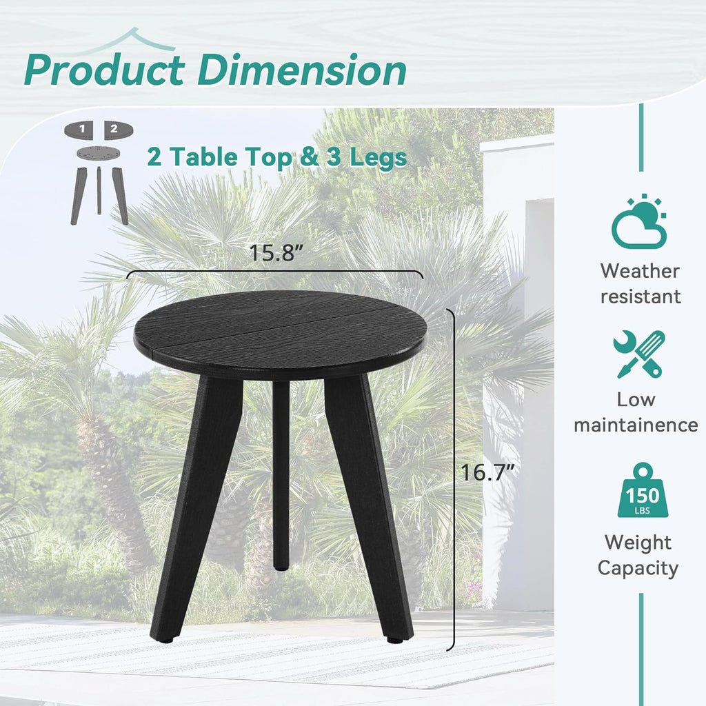 HDPS Outdoor Side Table, Small Round End Table for Outdoor, Black | Outdoor Round Accent Table For Patio,Porch,Garden,Companion to your Chairs, Weather-Resistant, Easy Clean, Quick Assembly