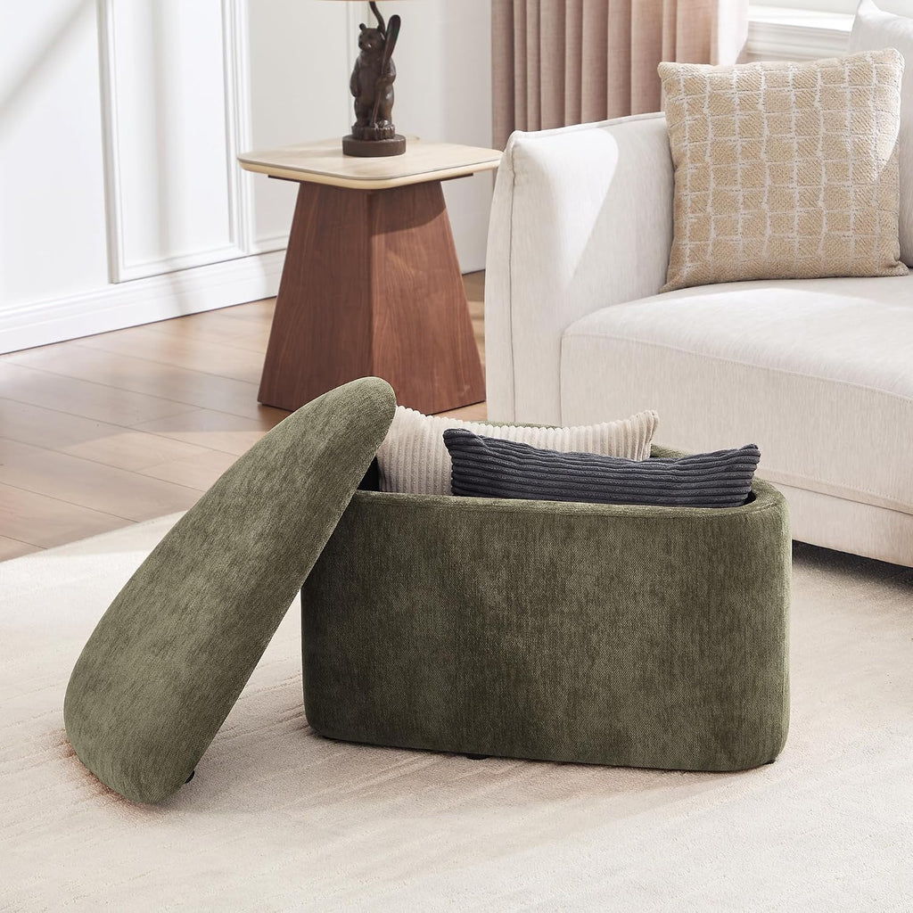 ONEVOG Storage Ottoman with Removable Lid, Modern Multifunctional Chenille Upholstered Footrest Stool for Couch, Modern Stool for Living Room, Bedroom, Dorm, Vanity, Green