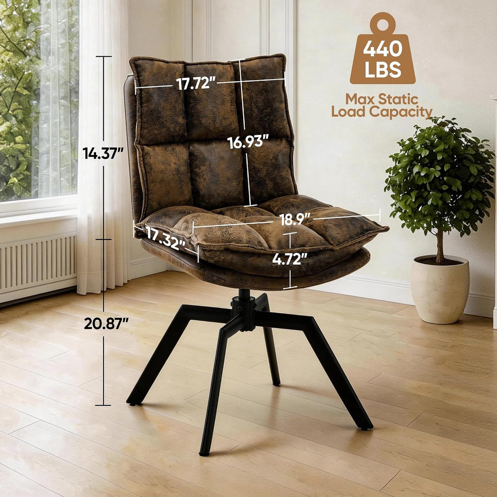 KEEZY Swivel Dining Chairs Set of 2, Mid-Century Modern Chairs with PU Leather, High Back with High-Density Stuffed PP Cotton & Automatic Swivel Metal Legs, Suitable for Kitchen & Living Room（Brown）