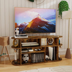 Solid Wood TV Stand for Living Room, Entertainment Center with Storage, TV Console, Adjustable Open Shelves&Wire Holes&Anti-Collision, Television Stands for Bedroom and Office