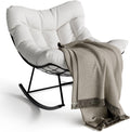 GarveeLife Outdoor Papasan Rocking Chair for Balcony Backyard Porch Bedroom | Oversized Rocking Chair with Sturdy Metal Frame, Patio Egg Rocker (White)