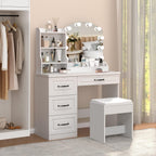 Vabches Vanity Desk with Mirror and Lights,Makeup Vanity Set for Bedroom | White Dressing Table 3 Lighting Colors, 4 Drawers