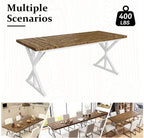 70.8 Inch Rectangular Dining Table for 6-8 People, Farmhouse Kitchen Table with Metal Base & Solid Wood Top, Easy Assembly, Water-Resistant, for Dining Room & Kitchen, Natural & White