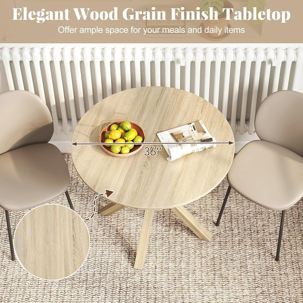 Giantex 36" Round Dining Table for 4, Farmhouse Kitchen Table with Rubber Wood Legs, Adjustable Foot Pads, Dining Room Tables for Dinette, Small Space, Dinner, Living Room, Restaurant, Oak