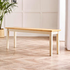 Furniturebox UK Large Wood Dining Bench - Tenby Cream Wood Indoor Bench Stool - Dining Kitchen Bedroom - Pale Oak Stain Seat Cream Legs Take on Traditional Farmhouse Dining Furniture
