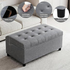 Linen Storage Ottoman Bench 35 inch with Hinged Lid - Multi-Functional Ottoman with Storage for Living Room, Bedroom End of Bed, Entryway Shoe Seat - Easy Assembly, Linen Gray
