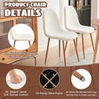 Dining Chairs Set of 4, Modern Upholstered Fabric Armless Side Dining Room Chairs for Small Kitchen, Living Room, Bedroom, White Teddy Fleece