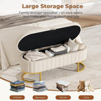Storage Ottoman Bench, 45" Velvet End of Bed Bench Bedroom Bench with Golden Metal Legs, Upholstered Storage Bench for Bedroom Living Room Entryway and Window, Beige