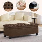 WUTUTUEE 50" Fabric Storage Ottoman Bench, Upholstered Rectangle End of Bed Storage Ottoman Tufted Living Room Bedroom Bench with Safety Hinge, Solid Wood Legs, Loads 500 lb(Brown)