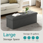 VECELO 43'' Folding Storage Ottoman Bench, Storage Chest, Linen Fabric Foot Rest Stool, 158L Storage Footstools for Bedroom and Living Room, Holds up to 660 lbs, DGRY