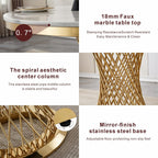 GlyphForm 47" Round Faux Marble Dining Table for 4 to 6, Luxury Modern White Kitchen Table with Gold Stainless Steel Spiral Base Frame, easy to clean Heavy Duty Dining Room Table for Home Office, MDF