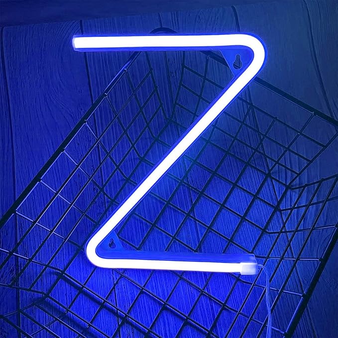 ENUOLI Blue Neon Letter Sign - Battery/USB Powered LED Alphabet Neon Art Lights for Wedding, Birthday, Christmas & Home Bar Decoration (Z)
