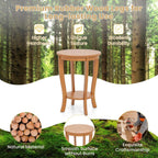 GOFLAME 2-Tier Round End Table, 18” Sofa Side Table with Storage Shelf, Floor Tea Table with Solid Wood Legs, Compact Nightstand for Small Space, Living Room, Bedroom, Light Brown
