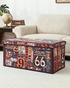 B FSOBEIIALEO Folding Storage Ottoman Bench, 30" Ottoman with Storage | Route 66 Faux Leather Foot Rest Chest Seat, Coffee Table, Storage Bench for Bedroom