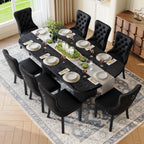 Dining Table Set for 8, 79'' Large Modern Rectangular Dining Room Table with 8 Velvet Chairs, Black Wood Finish, Reinforced Pedestal Base & Thick Tabletop, Stable Design for Home Dining