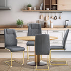 cinkehome Modern Gray Dining Chairs Set of 4 with Gold Metal Legs, High Back Upholstered Armless Side Chair for Kitchen, Dining Room, Faux Leather