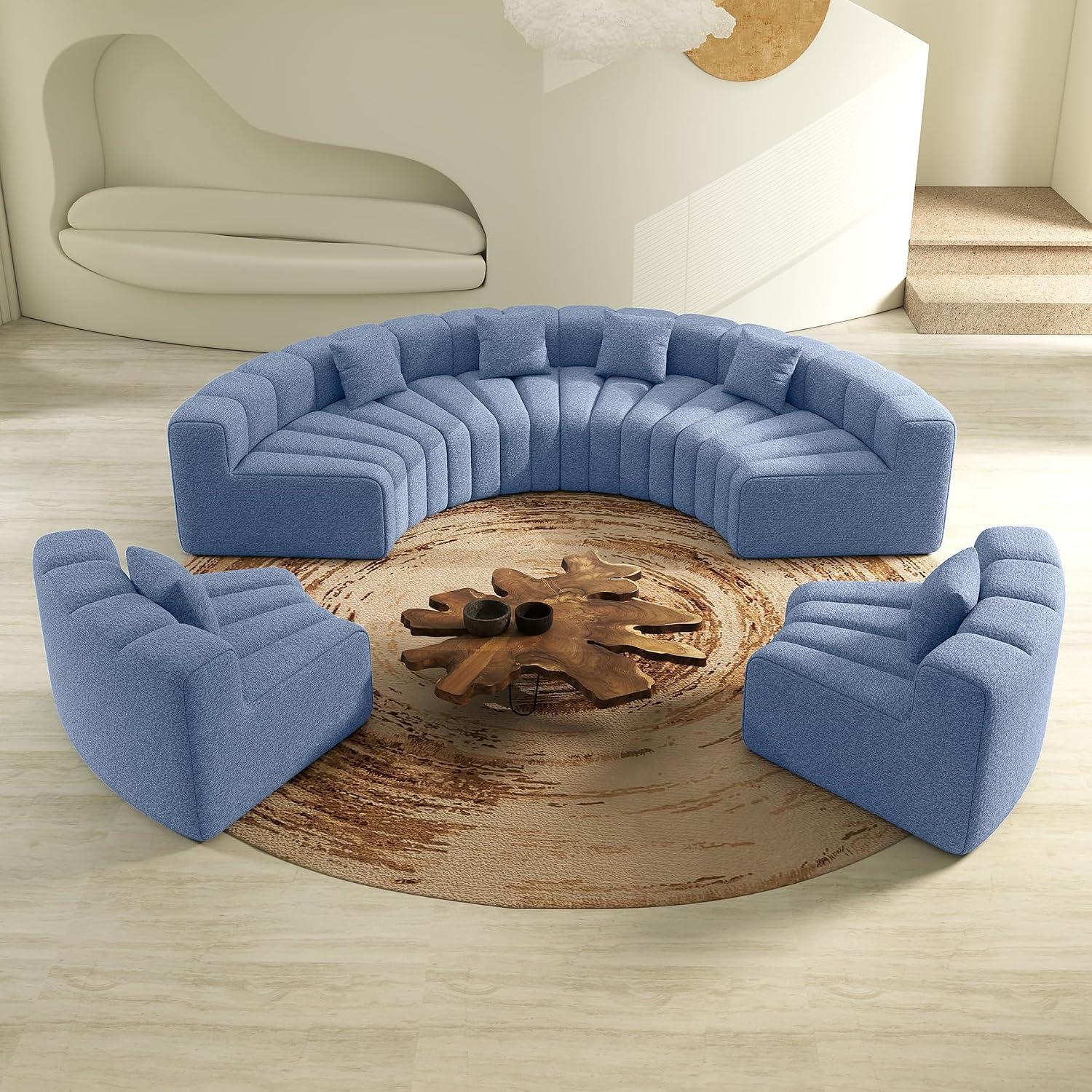 Oversized Curved Sofa, 6 Seater Modular Velvet Cloud Couch, Modern Sectional Couches for Living Room, No Assembly Required, Light Blue 1PC