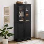 Crosley Furniture Essen Glass Door China Hutch Kitchen Pantry Storage Cabinet with Doors and Shelves, Black