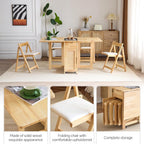 VINGLI 5-Piece Folding Dining Table Set, Extendable Drop Leaf Solid Wood Table with 4 Chairs, Drawers & Wheels, Space-Saving Design for Kitchen, Natural