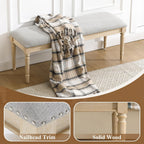 46'' French Country Entryway Bench Wooden Linen Fabric Upholstered Seat Dinng Bench with Nailhead Trim for Hallway End of Bed, Grey
