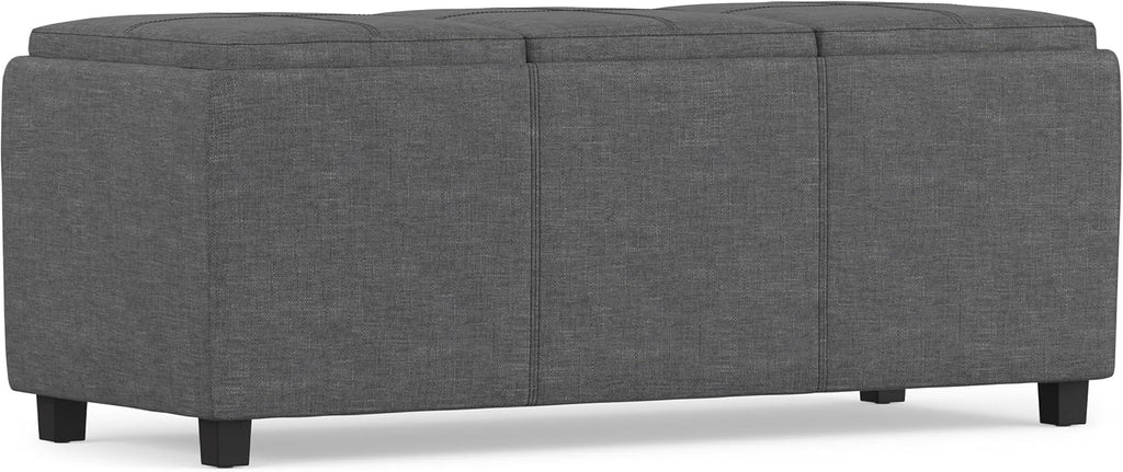 SIMPLIHOME Avalon 42" Wide Linen Look Fabric Storage Ottoman in Slate Grey