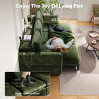 103" Electric Pull Out Sleeper Sofa Bed, 2in1 Power Extendable Couch Bed | Velvet Green, Fast Charging USB Port, 3 Smart Motor, Wide Backrest, Oversized Convertible Couches for Living Room Small Space