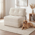 KOMFOTT Convertible Folding Sofa Bed with Pillow, Fold Out Sleeper Chair with Back Support, Tufted Corduroy Floor Sofa with Fixing Straps for Living Room Bedroom Guest Room (Beige)