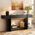 Einhomn 70.8" Long Console Table, 2 Drawer Entryway Table with Colorful LED Lights, Farmhouse Entry Way Table with Open Storage, Narrow Long Sofa Table for Entrance, Living Room, Hallway, Black