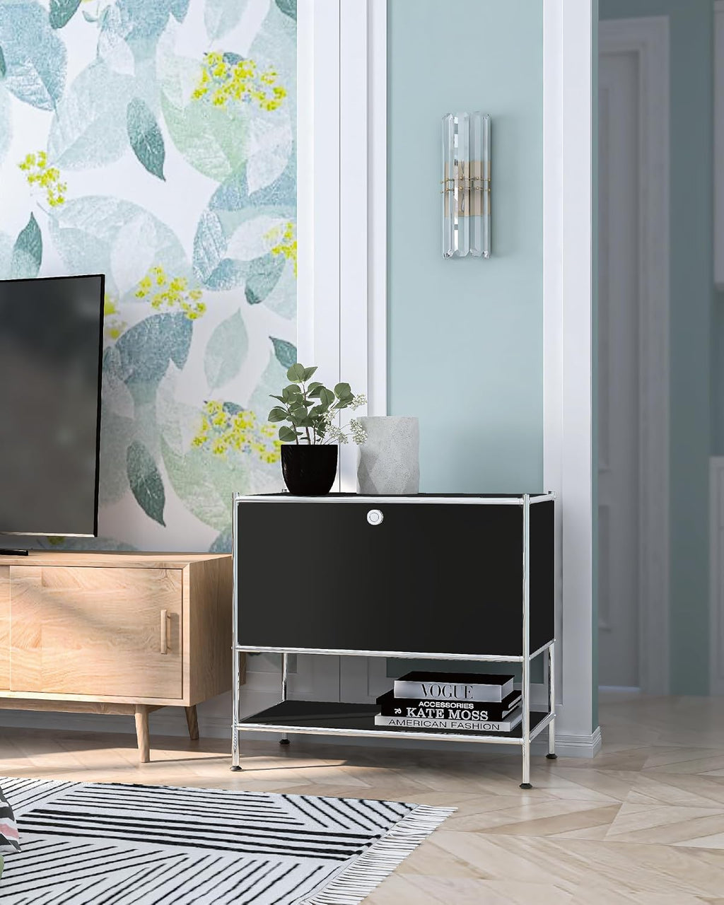 Metal Nightstand, Mid-Century Modern Bookshelf, Flap Door 27.5 | Sleek Modern Design,Space-Saving, Cube Storage Organizer, Bedside Table, Entryway Console for Home, Office, or Foyer