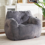 Hobestluk Furry Bean Bag Chair with Arms, Foam Filler for Adult, Grey | Soft Faux Fur Cover, High-Density Resilient Foam, Wide Backrest & Arm-rest, Carrying Handle, Fits Small Spaces, No Assembly
