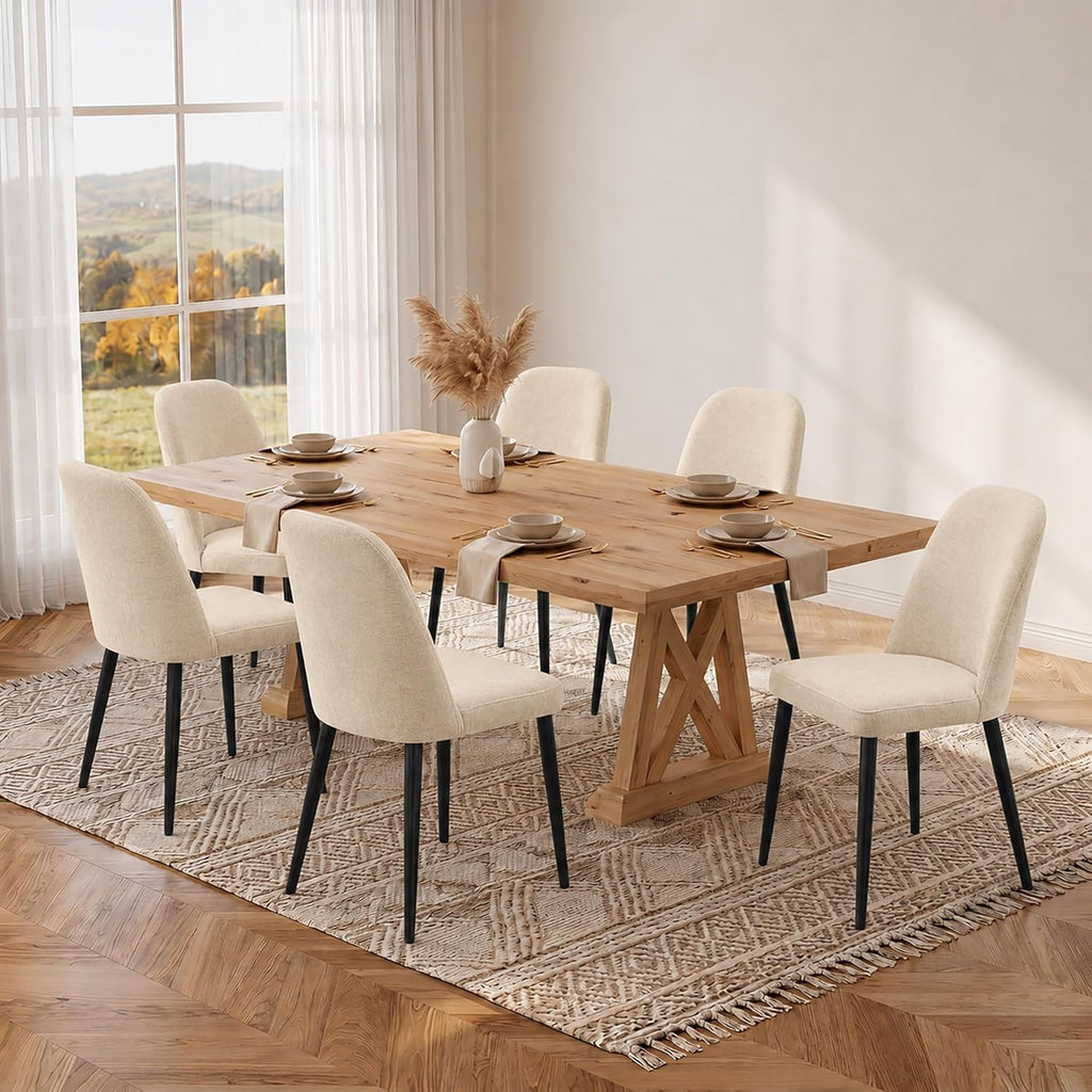Upholstered Dining Chairs Set of 4, Chenille Fabric Modern Dining Room Chairs, Mid-Century Side Chairs, Kitchen Chairs for Living Room, Restaurant, Cafe, Comedor, Beige