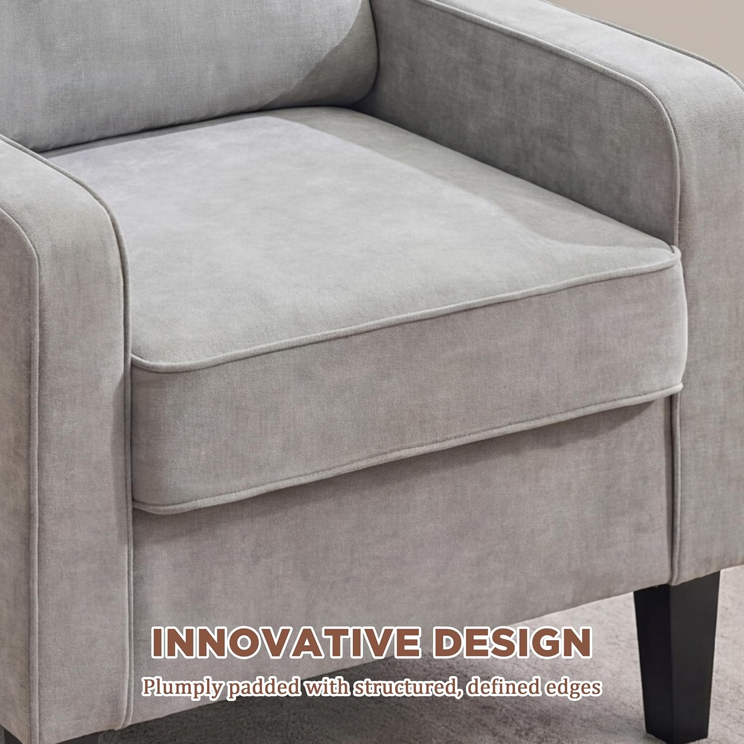 Mangodan Comfy Accent Chair for Living Room, Mid Century Modern Reading Chair for Bedroom, Office and Waiting Room, Upholstered Armchair Single Sofa Chair with Reinforced Legs(Light Grey, Set of 1)