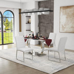 Modern Dining Chairs Set of 4, White Faux Leather Kitchen Chairs, Upholstered Armless Dining Room Chair with Silver Mental Legs Heavy Duty, Comfortable (White Chairs, Set of 4)